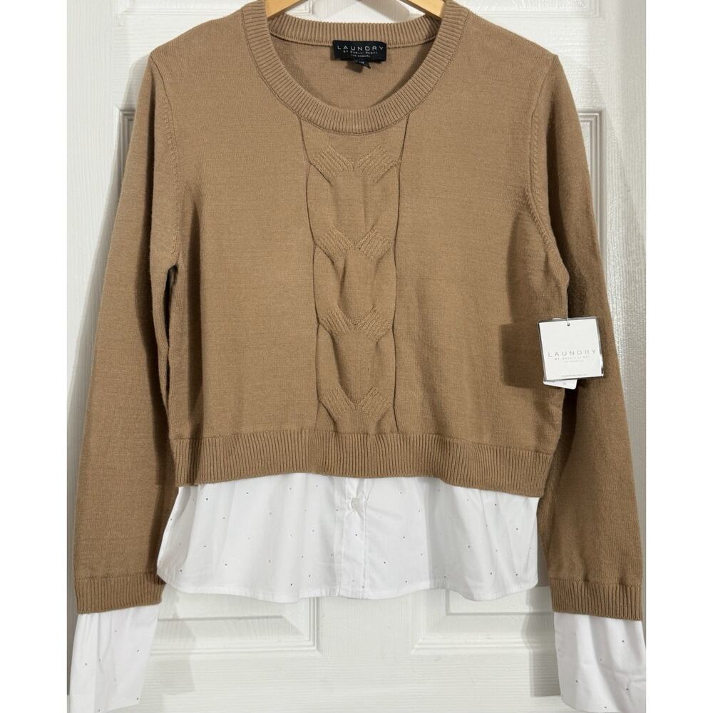 NEW Laundry Shelli Segal Preppy Embellished Layered Sweater Cuffs Sz SMALL $89